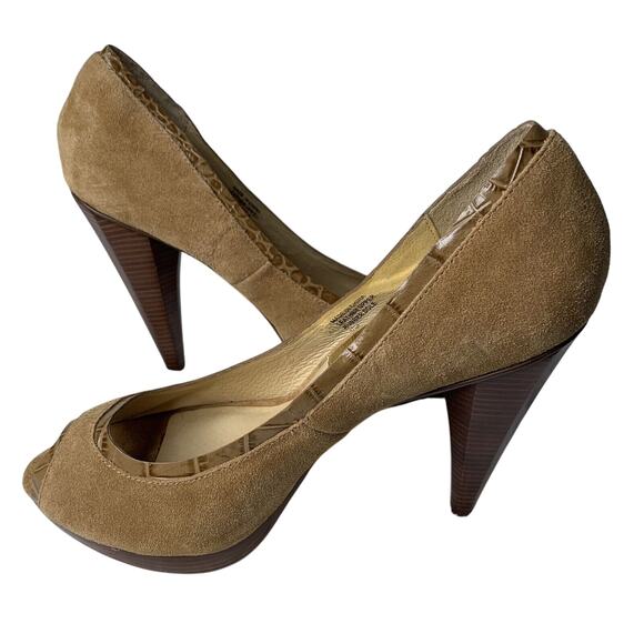 Michael Kors Pumps Women's Size 10 Brown Leather Tan Peep Toe Coquette - Picture 7 of 8